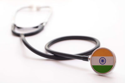 Close-up of stethoscope against white background