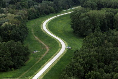 High angle shot of road along countryside landscape