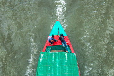 High angle view of boat in sea