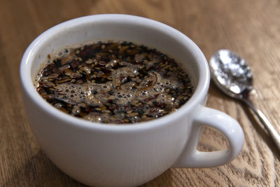 High angle view of coffee on table