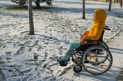 Close-up of bicycle on snow