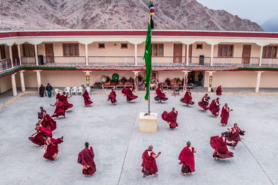 High angle view of people on mountain