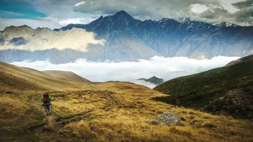 Hiker in scenic landscape