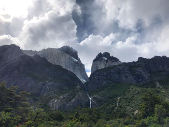 Scenic view of mountains against cloudy sky