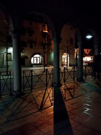 View of empty illuminated building at night