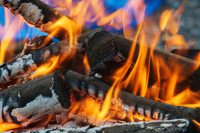 Close-up of firewood burning