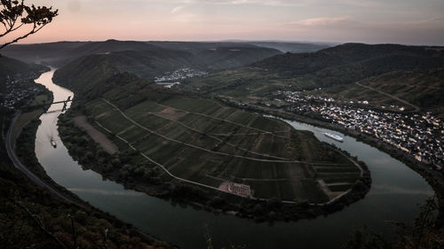 High angle view of landscape against cloudy sky