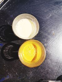 High angle view of drink on table