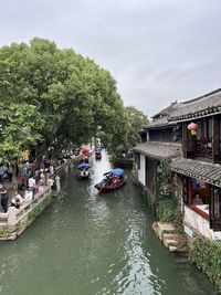 High angle view of bridge over river against sky