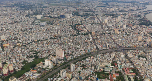 High angle view of crowd outside building