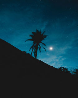 Low angle view of silhouette tree against sky at night