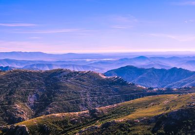 Scenic view of mountains against sky during sunset