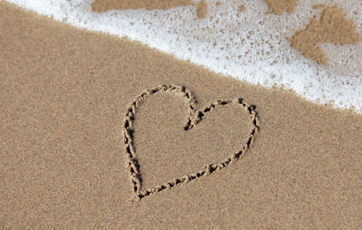 Close up of heart shape on sand