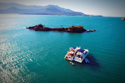 High angle view of ship in sea