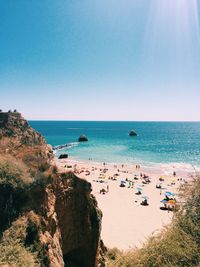 Scenic view of sea against clear blue sky