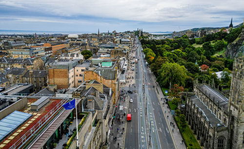 High angle view of cityscape against sky