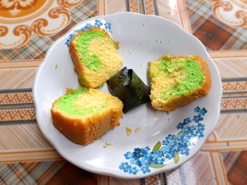 High angle view of breakfast served on table