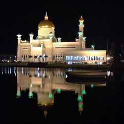 Reflection of illuminated buildings in water at night