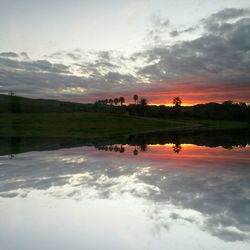 Scenic view of lake against sky during sunset