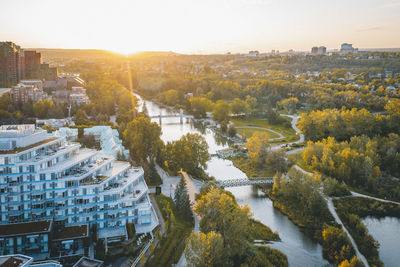 East downtown calgary summer sunset aerial