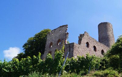 Low angle view of historic building against blue sky