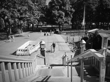 High angle view of people walking in park