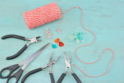 High angle view of personal accessories on table