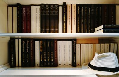 Close-up of books in shelf