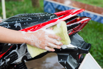 Midsection of man preparing food