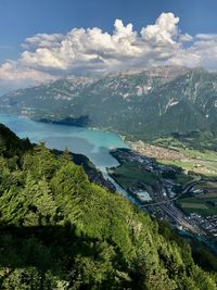 Scenic view of landscape and lake against sky