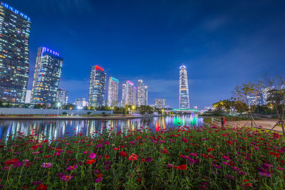 View of city at night