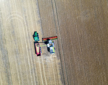 High angle view of tractor on agricultural field