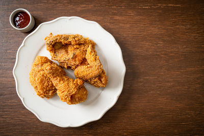 High angle view of food in plate on table