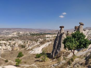 Panoramic view of landscape against clear blue sky