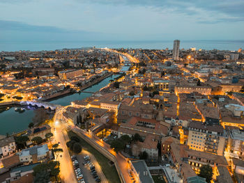 High angle view of cityscape against sky