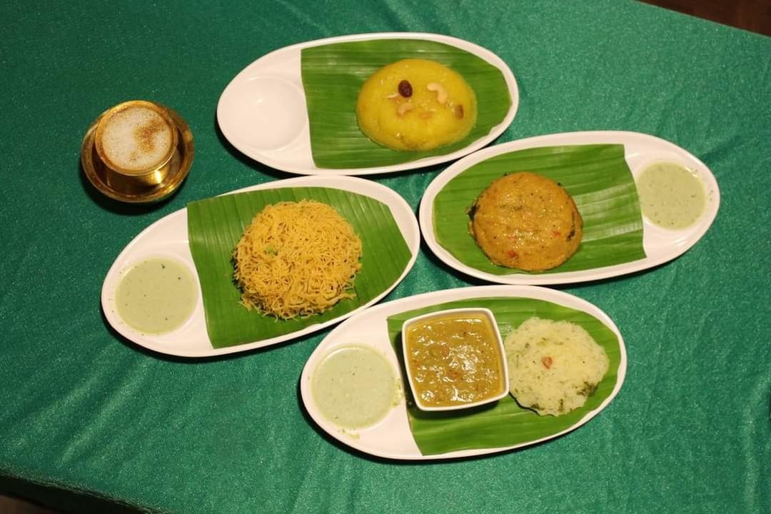 food and drink, food, green, banana leaf, indian food, table, freshness, asian food, healthy eating, high angle view, wellbeing, bowl, plate, no people, indoors, indian cuisine, still life, dish, produce, leaves, spoon, green background