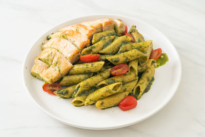 High angle view of salad in plate on table