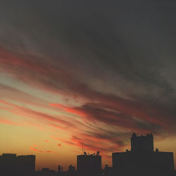 Low angle view of silhouette buildings against sky during sunset