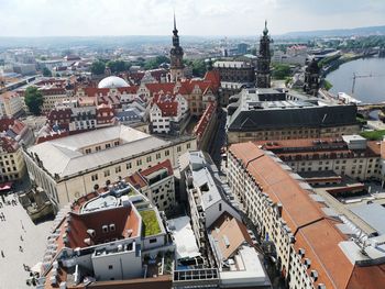 High angle view of buildings in city