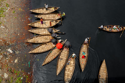 High angle view of boats on shore