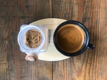 High angle view of coffee on table