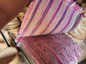 High angle view of fabrics for sale