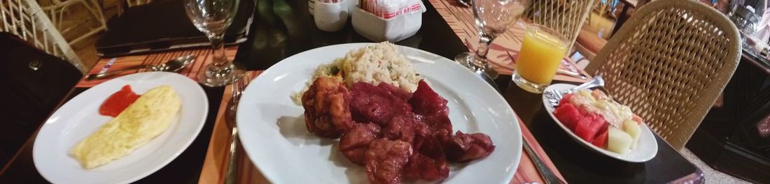 High angle view of food on table