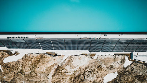 Photovoltaic panels on a dam in 2.500 meter above sea level in the swiss alps