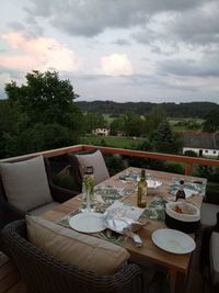 View of food on table against cloudy sky
