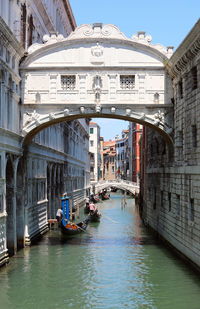 View of bridge over canal in city