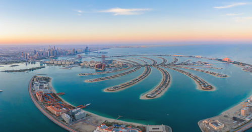 High angle view of boats in city