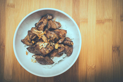 High angle view of breakfast served on table