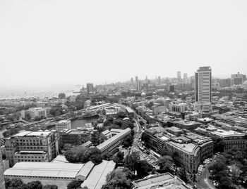 High angle view of buildings against clear sky