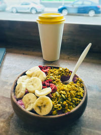Close-up of breakfast on table
